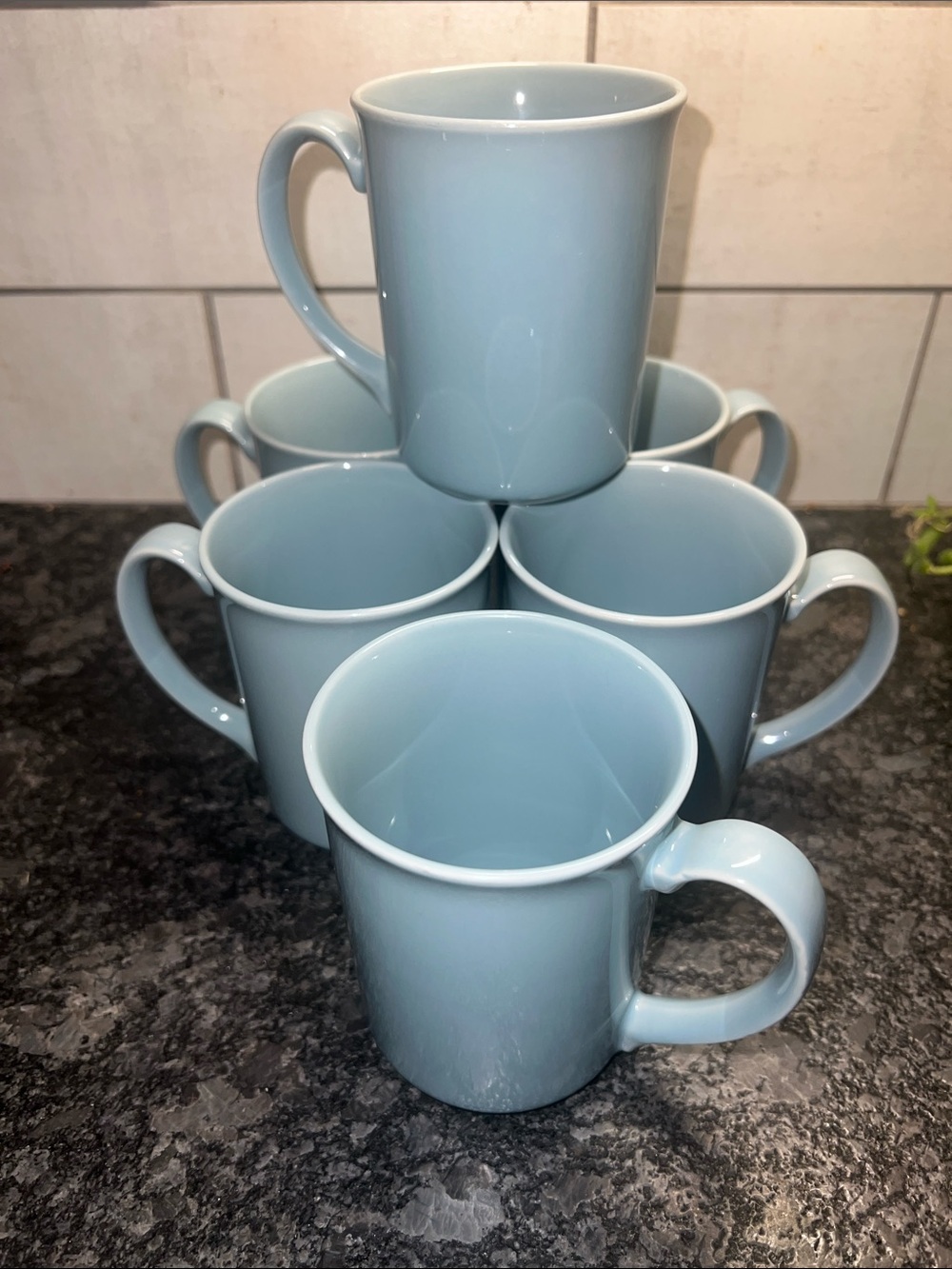 Set of 6 Corning Light Blue Ceramic Mugs - Classic Everyday mugs. Exc condition